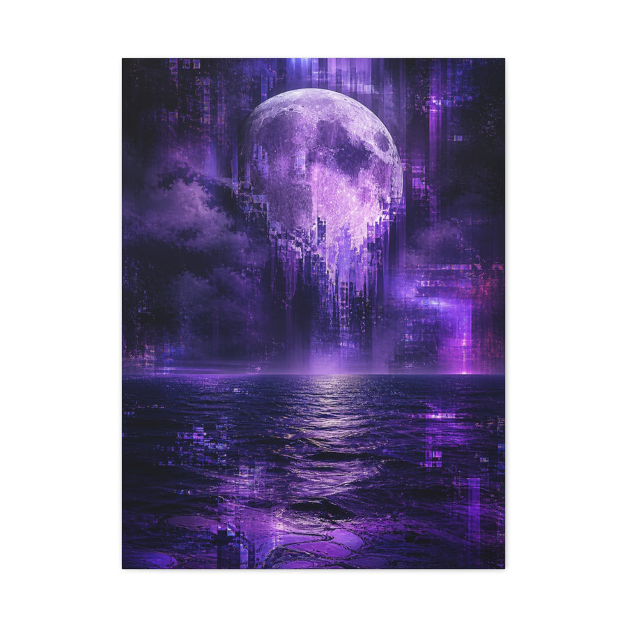 Surreal Violet Moon Glitchscape Wall Art & Canvas Print