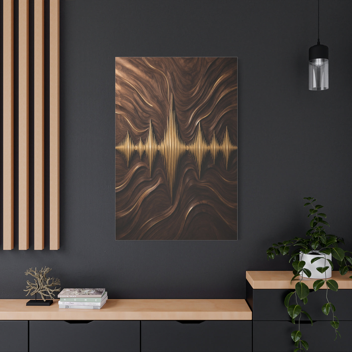 Golden Acoustic Wave Woodgrain Wall Art & Canvas Print