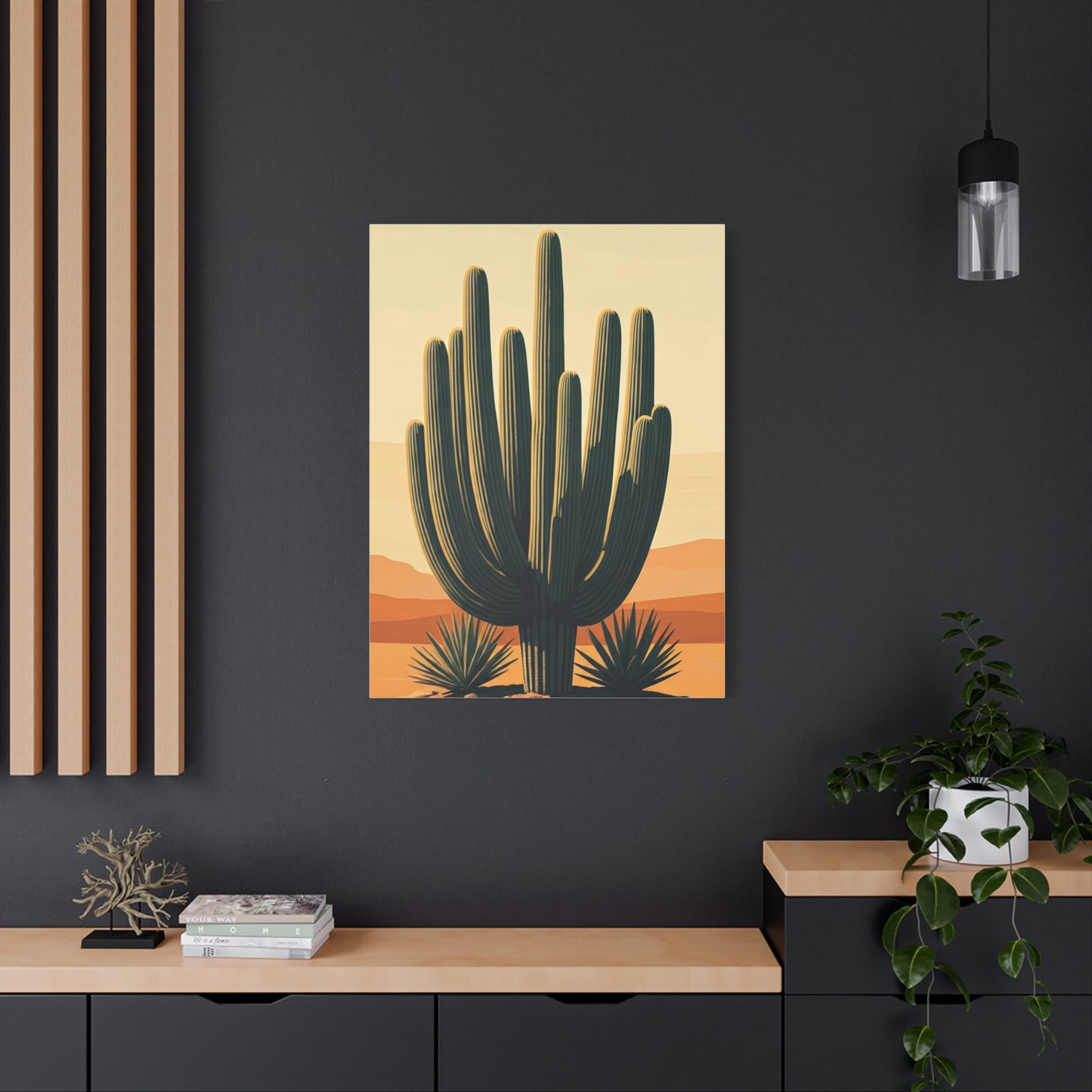 Golden Desert Saguaro Illustration Wall Art & Canvas Prints