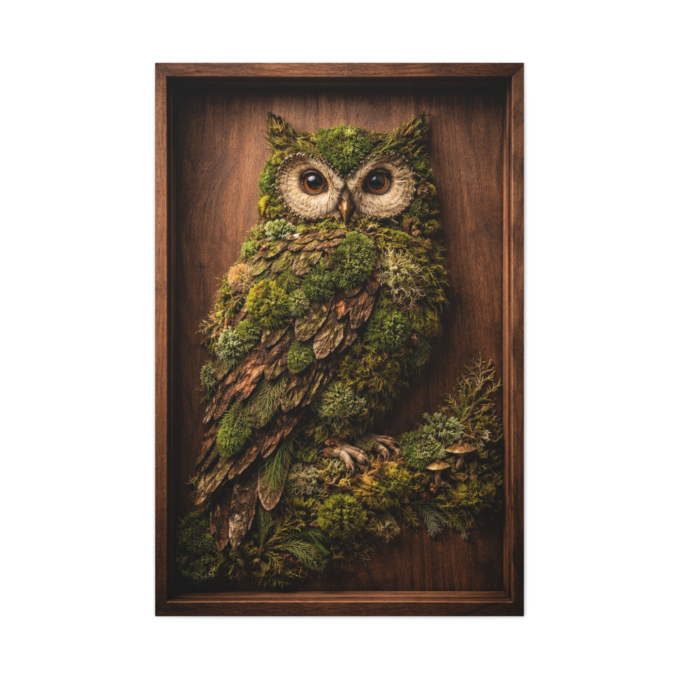 Biophilic Moss Owl Shadowbox Wall Art & Canvas Print