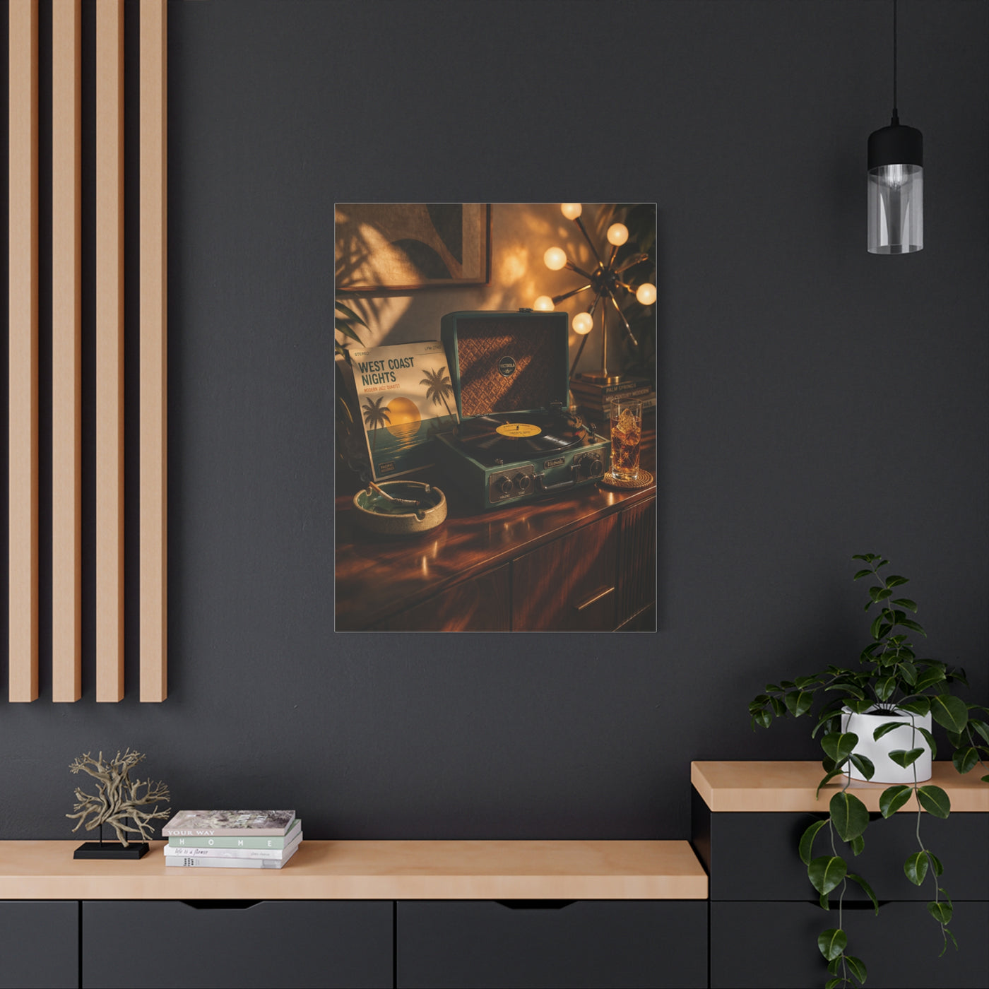 Retro Record Player Lounge Scene Wall Art & Canvas Print