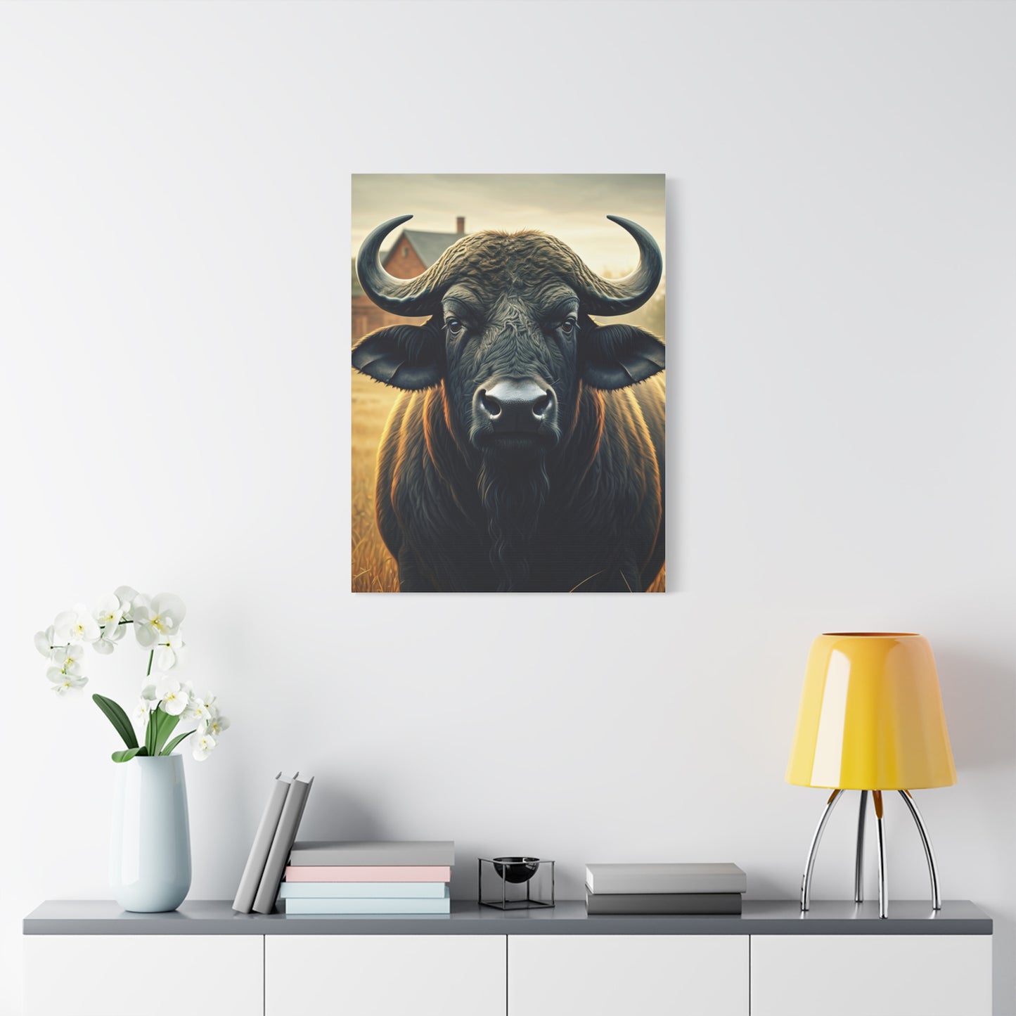 Symmetrical Cape Buffalo Portrait with Massive Curved Horns Wall Art & Canvas Print