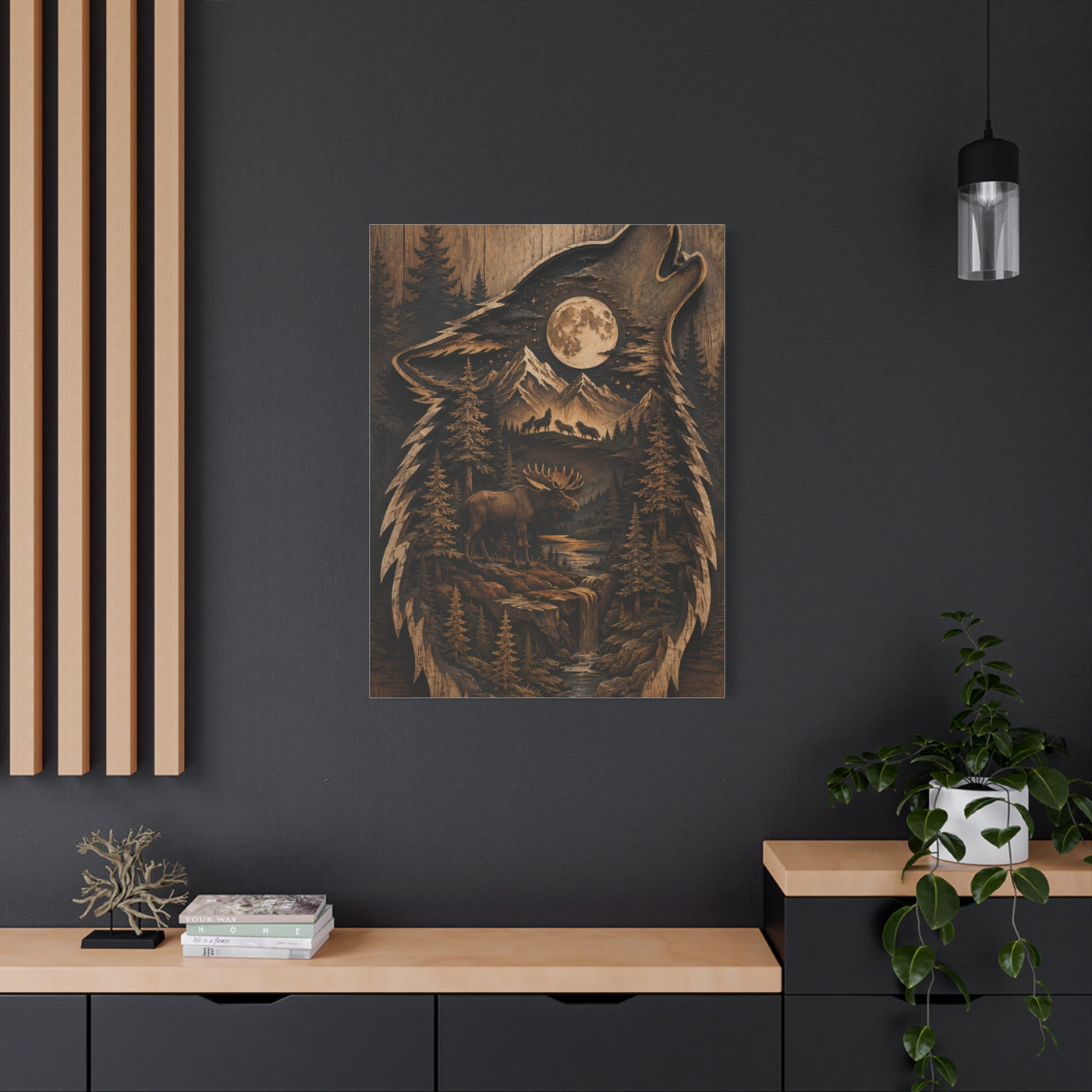 Forest Silhouette Wolf Storyscape Wood Panel Wall Art & Canvas Print