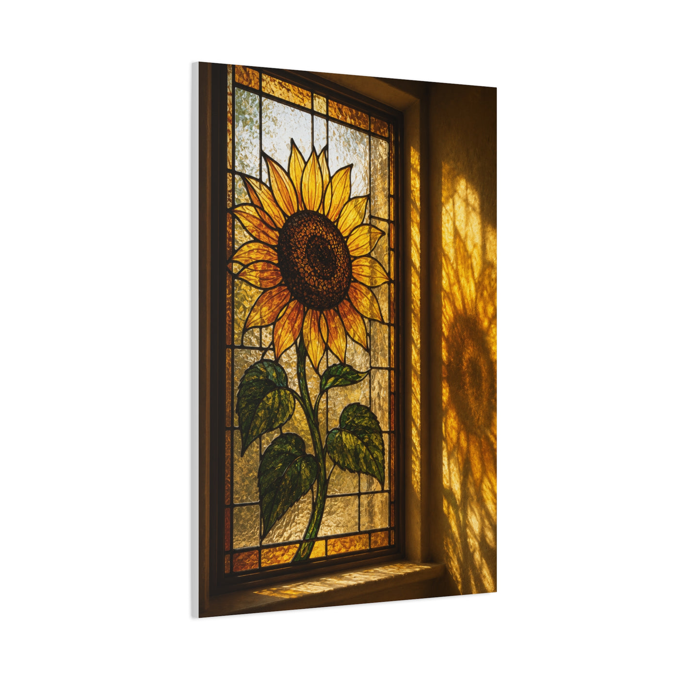 Golden Light Stained Glass Sunflower Wall Art & Canvas Print