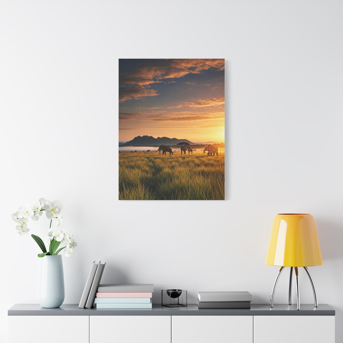 Golden Savanna Elephant Journey Wall Art & Canvas Prints