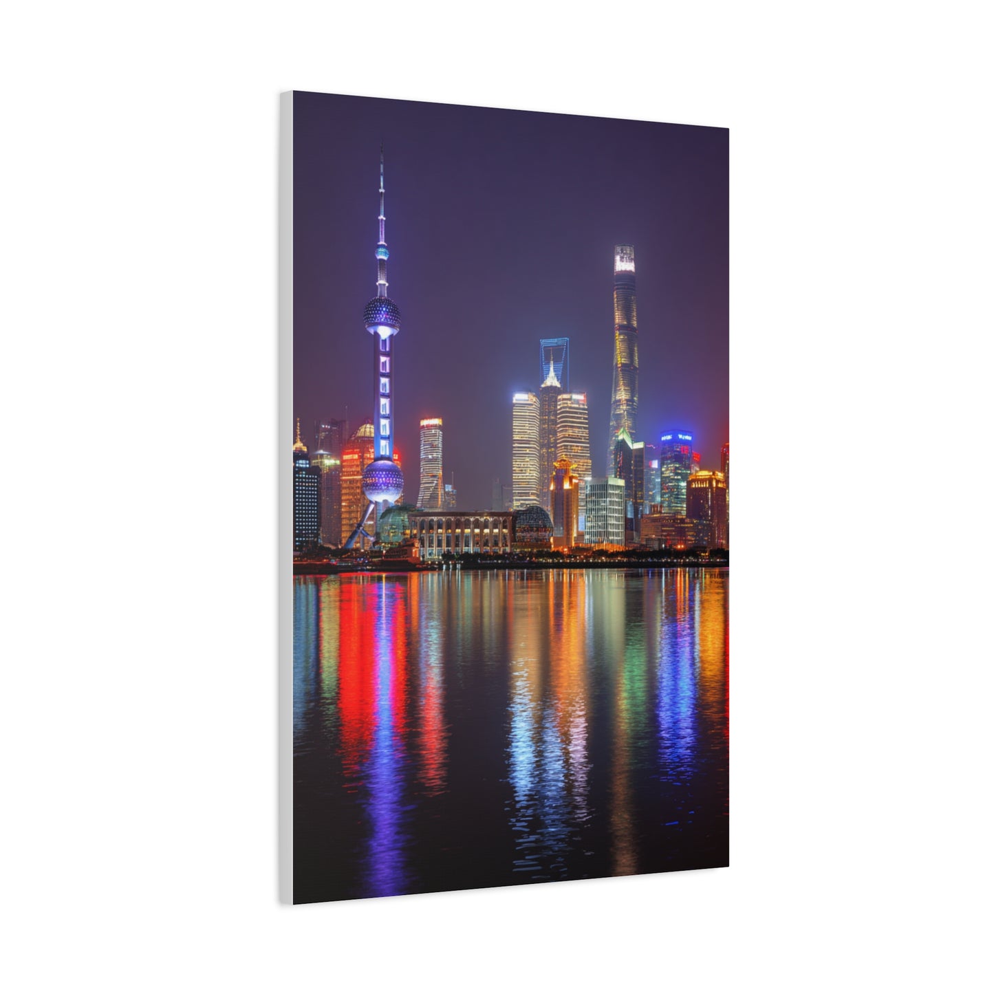 Shanghai Skyline Night Reflections Wall Art & Canvas Print