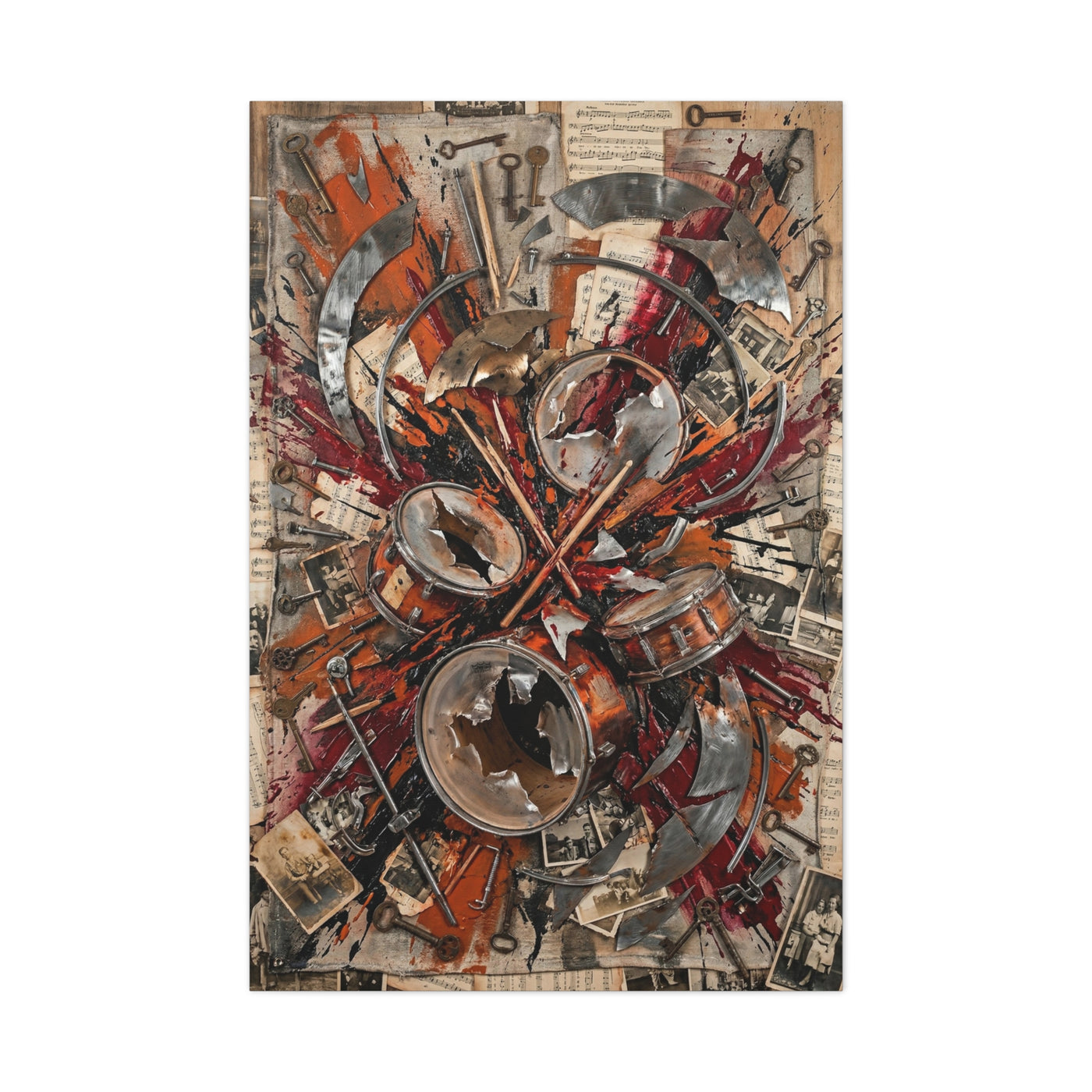Industrial Drum Explosion Collage Wall Art & Canvas Print