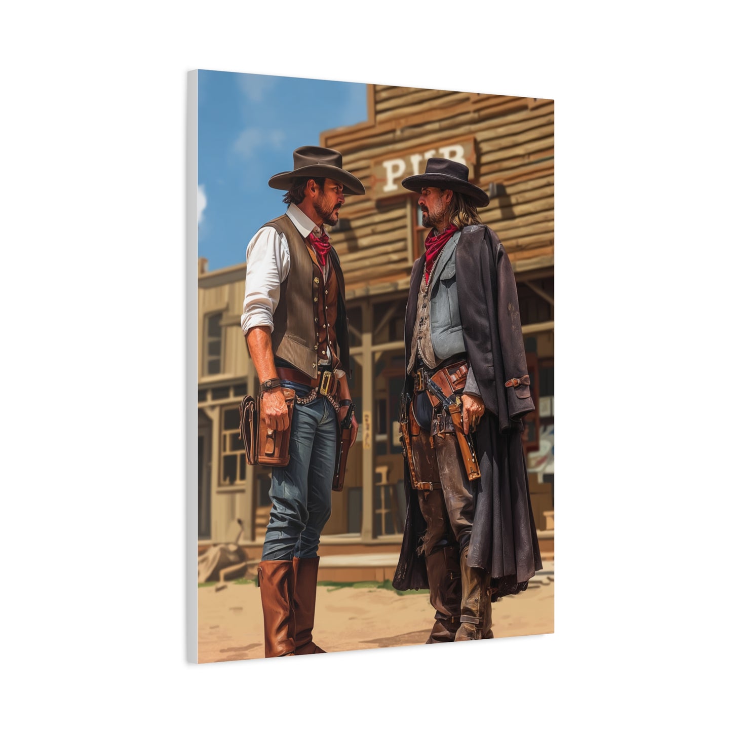 Rival Cowboys Facing Off Outside the Saloon Wall Art & Canvas Print