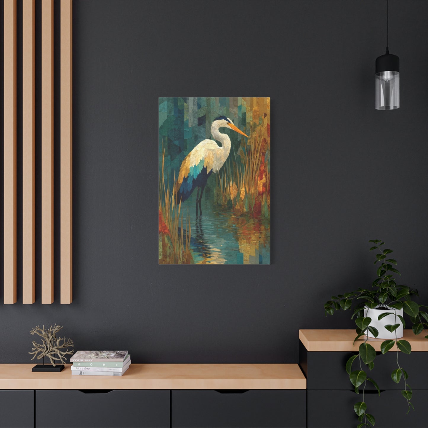 Marsh Heron Textured Composition Wall Art & Canvas Print