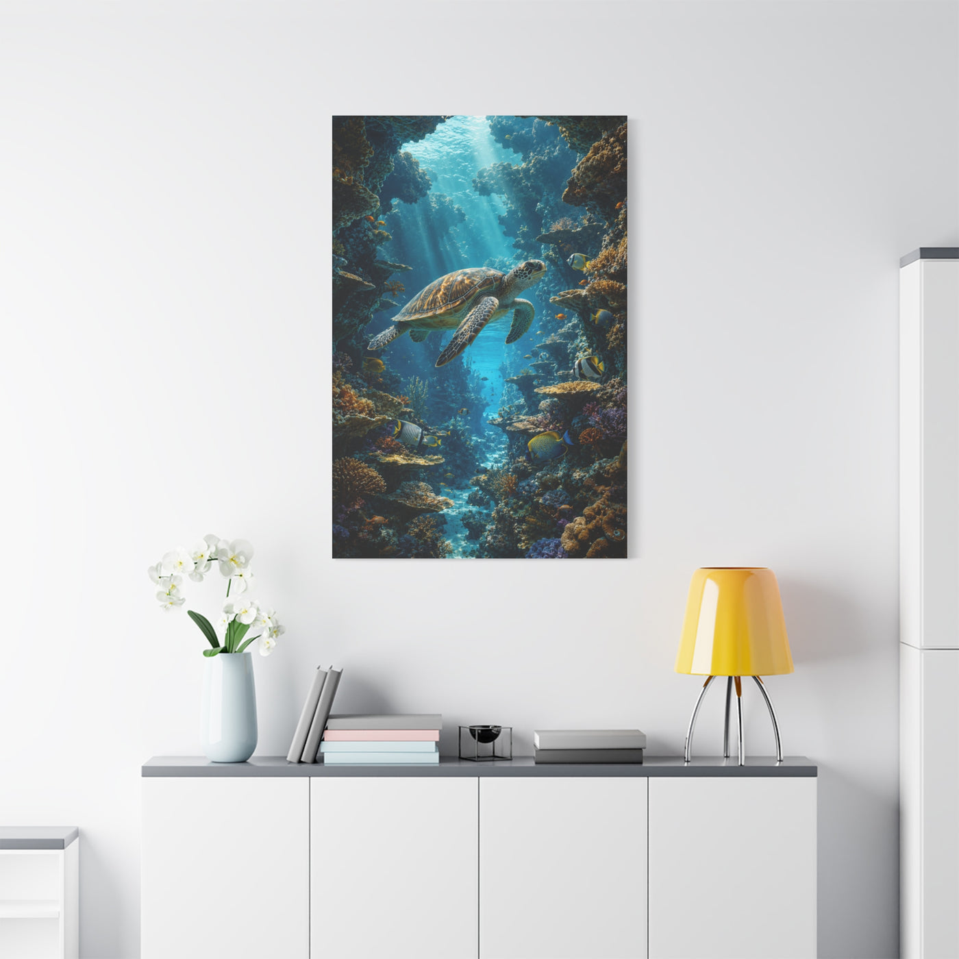 Deep Reef Canyon Turtle Journey Tropical Wall Art & Canvas Print