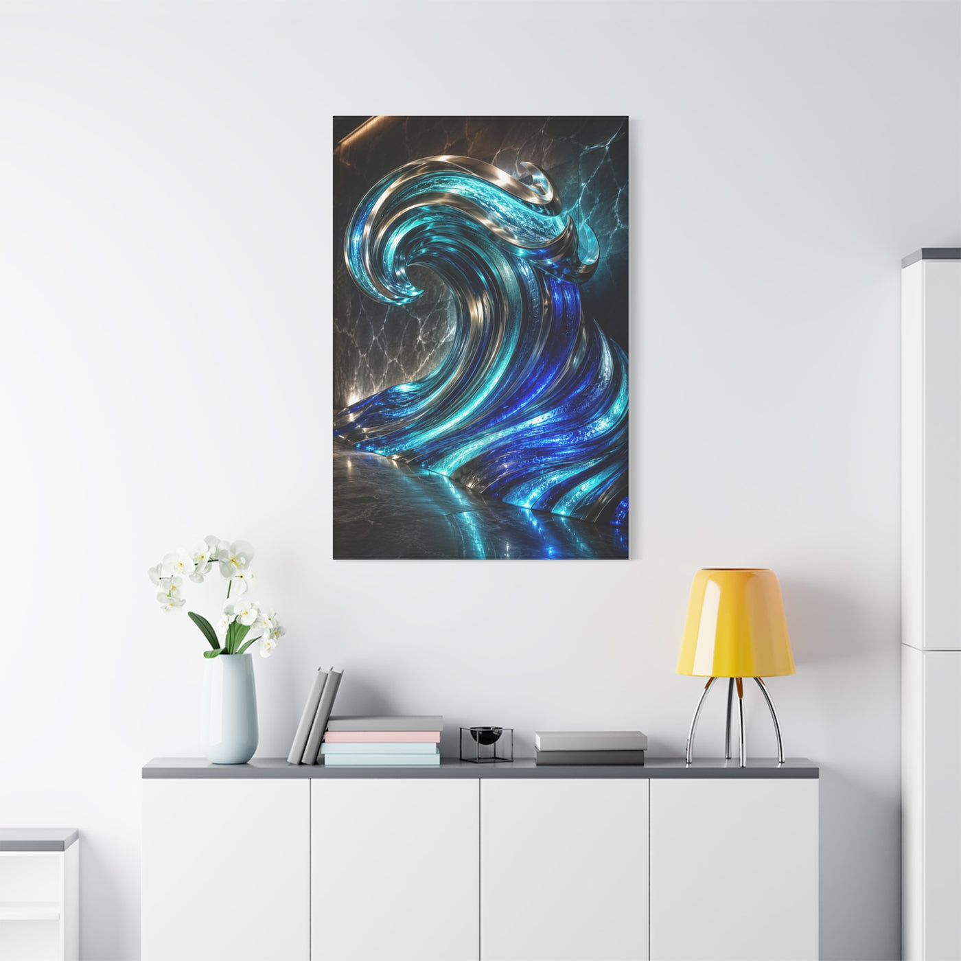 Glass & Steel Ocean Wave Architectural Sculpture Wall Art & Canvas Print