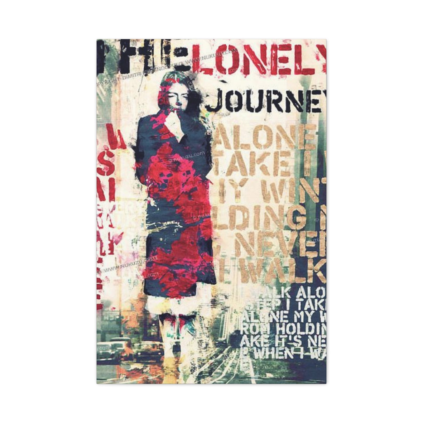 Lonely Journey Waterfall Abstract Painting Mixed Media Wall Art & Canvas Prints