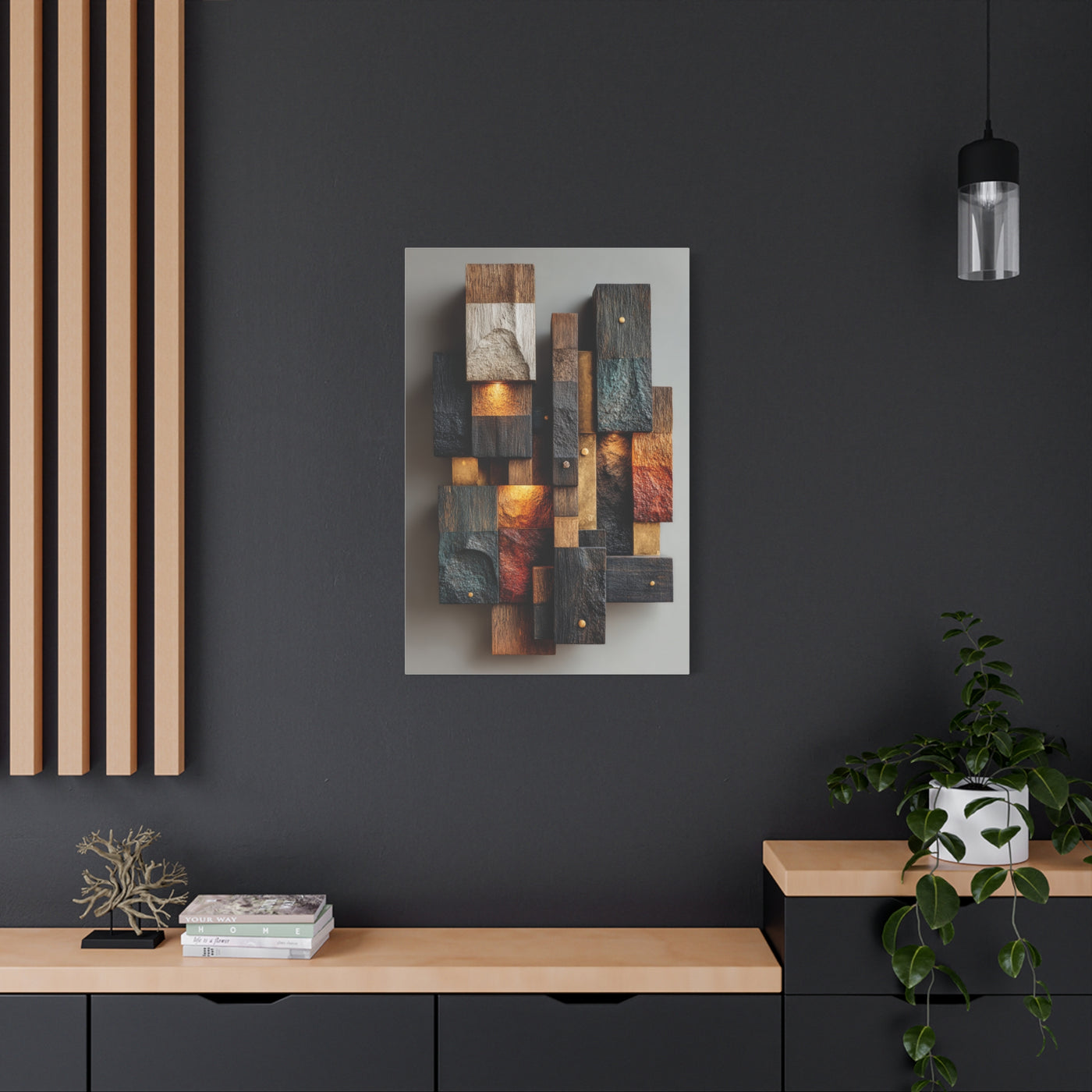 Sculptural Wood Panel Assemblage Wall Art & Canvas Print