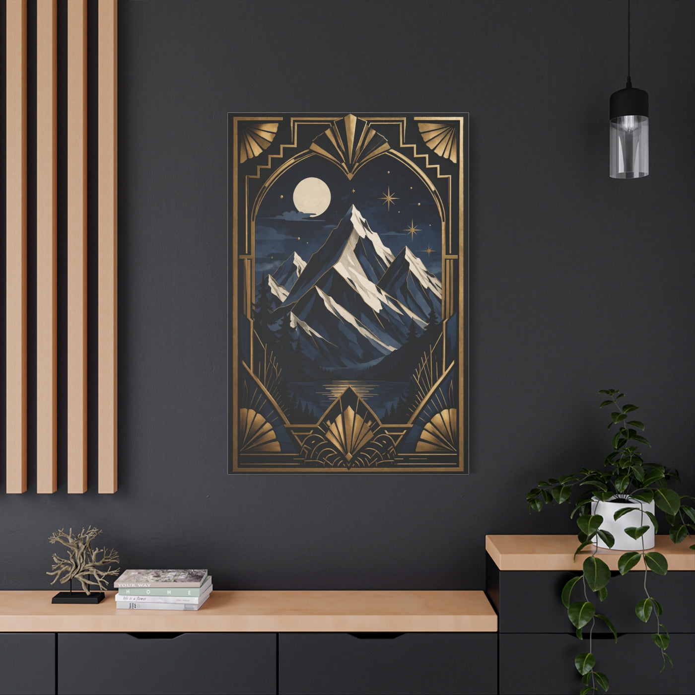 Art Deco Alpine Night Skyline Wall Art & Canvas Print