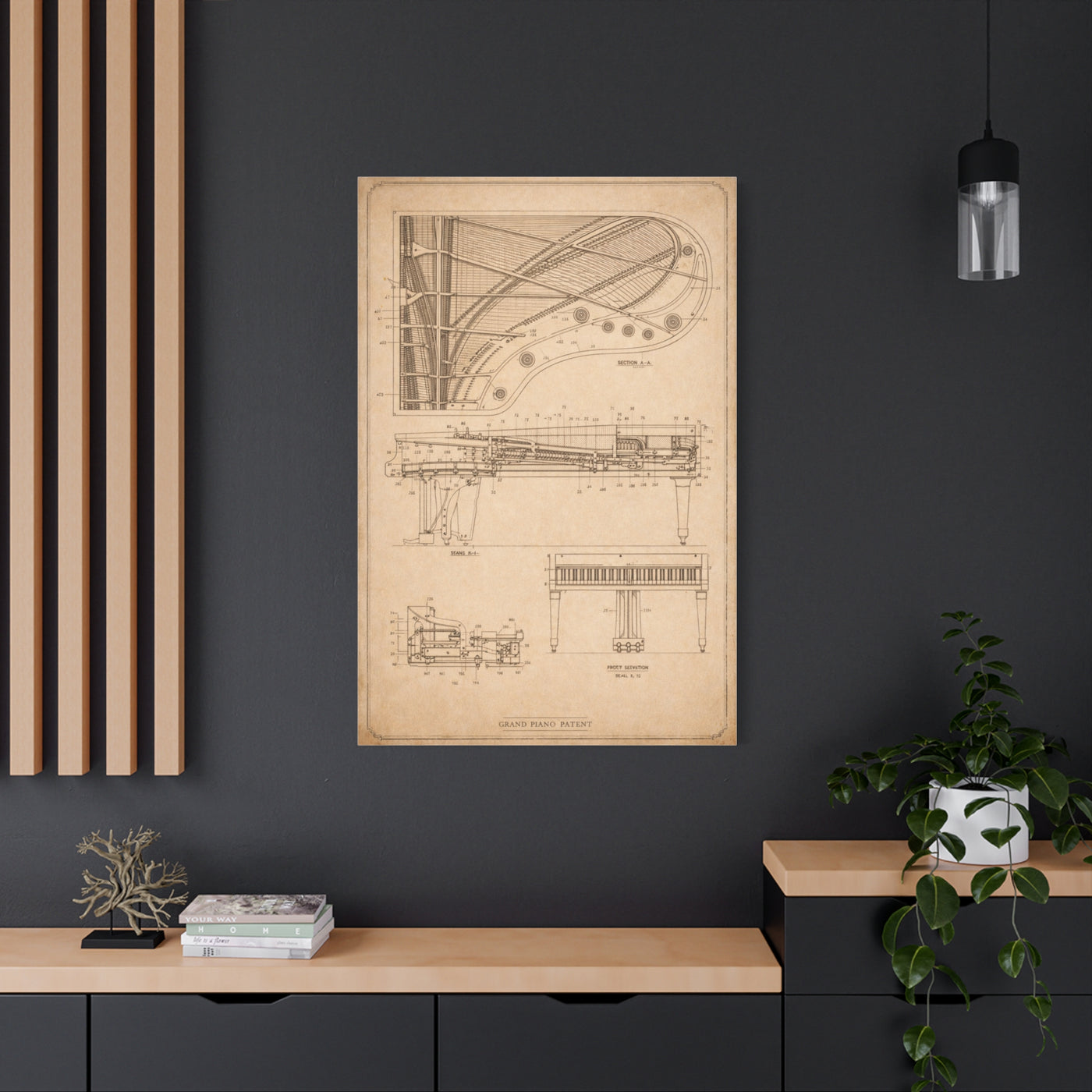 Grand Piano Blueprint Study Wall Art & Canvas Print