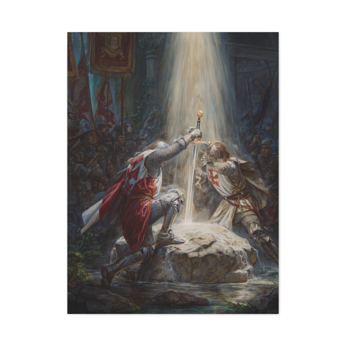 Knights Witness the Miracle of Excalibur Wall Art & Canvas Print