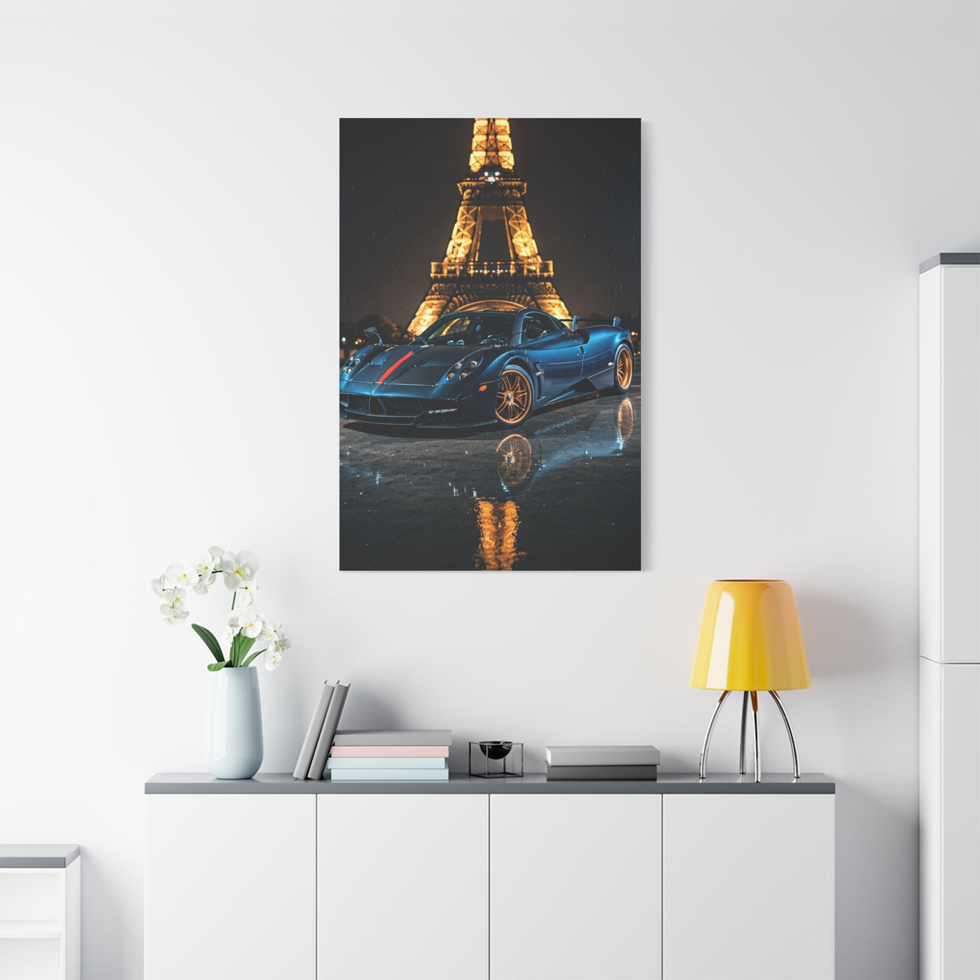 Pagani Huayra Paris Eiffel Tower Night Wall Art & Canvas Prints