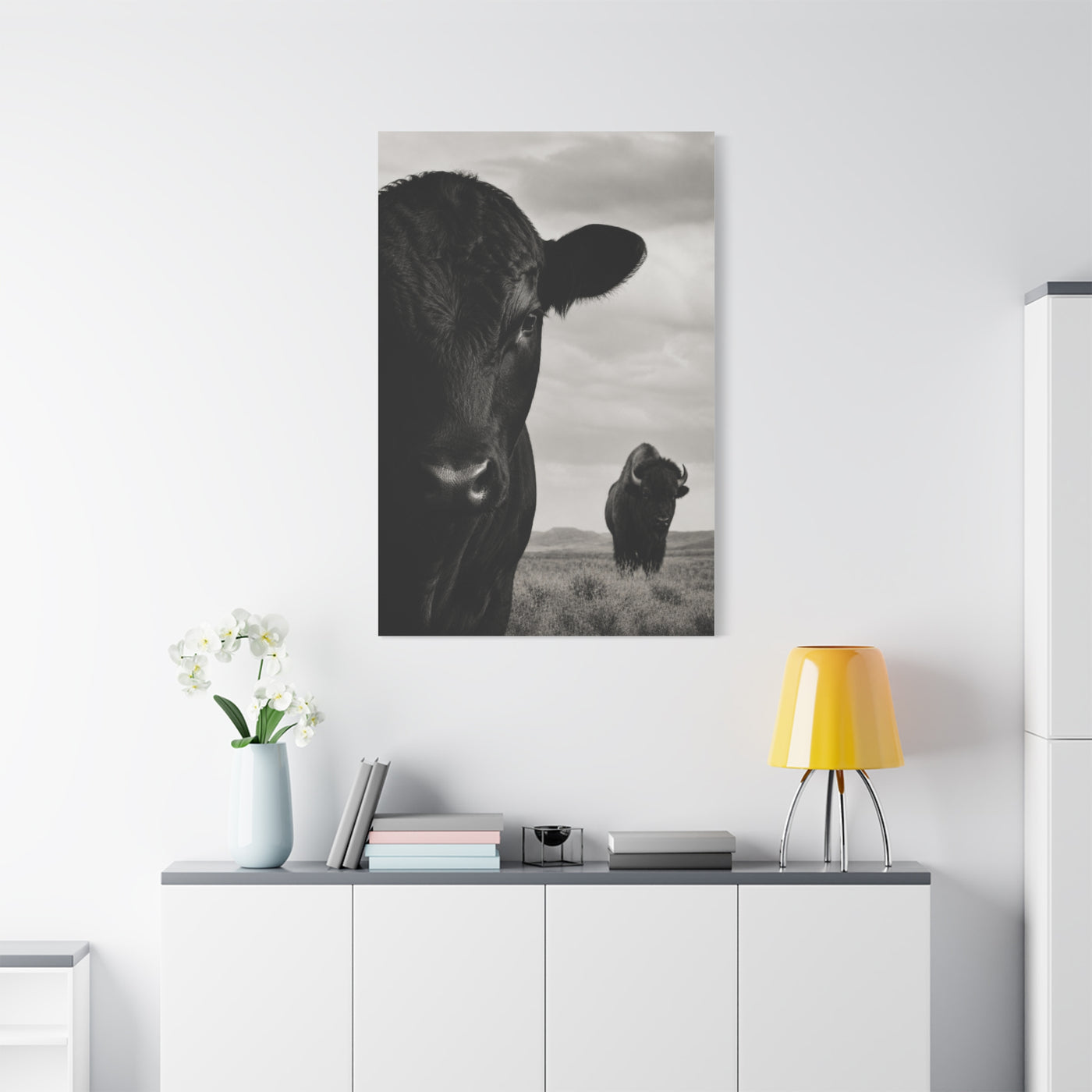 Black Angus & Bison Dual Portrait Landscape Wall Art & Canvas Print