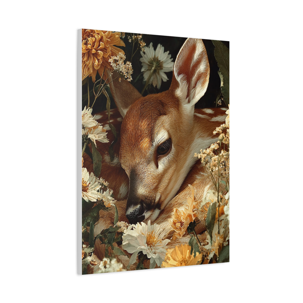 Floral Garland Deer Portrait Wall Art & Canvas Print