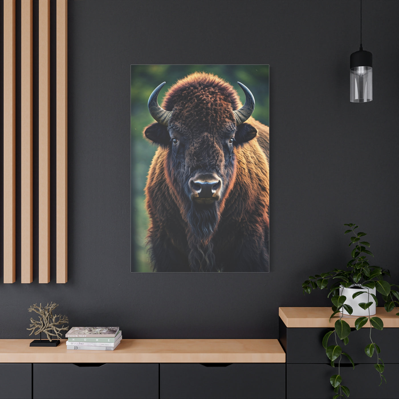 Vibrant Prairie Bison with Natural Green Backdrop Wall Art & Canvas Print