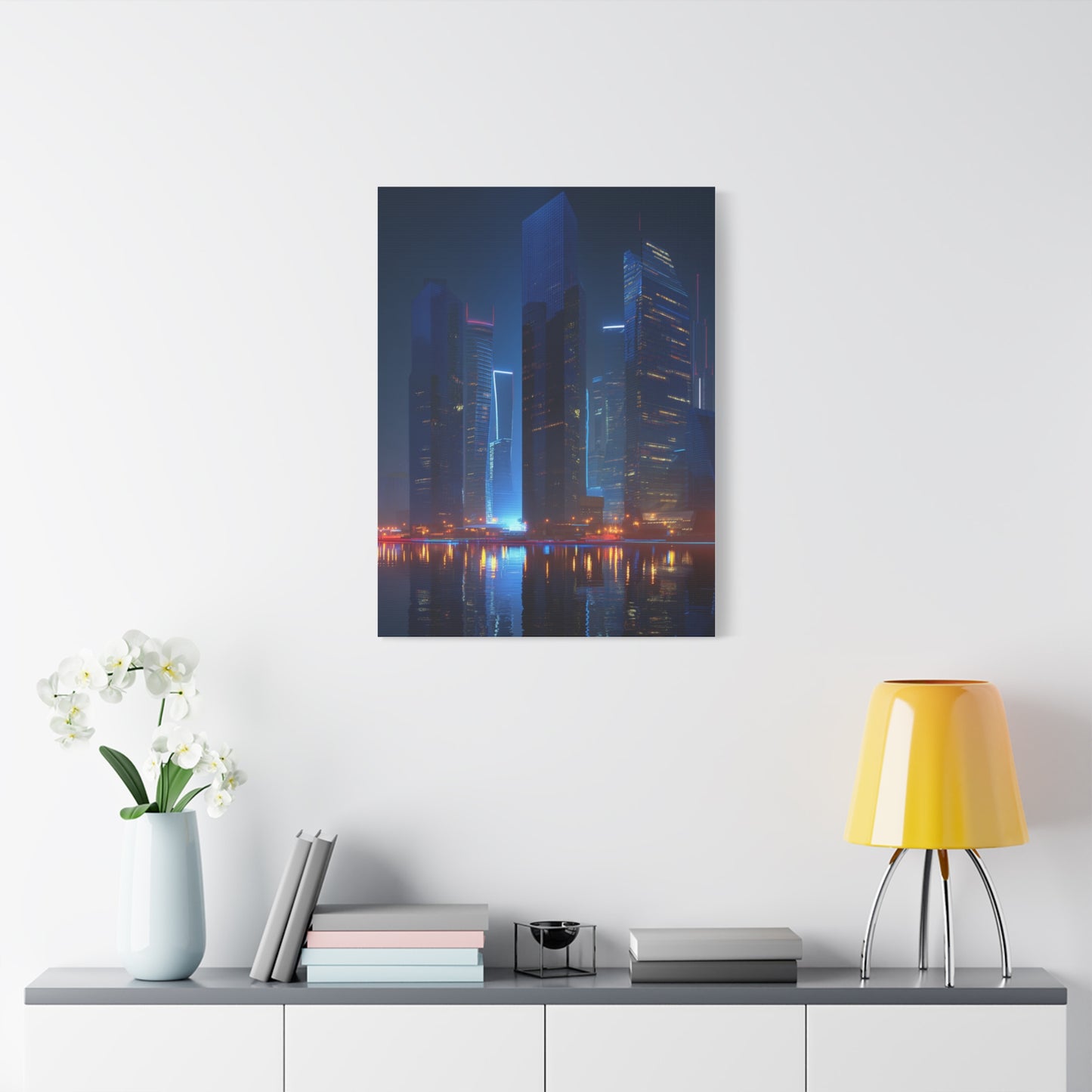 Futuristic Neon City Skyline Night Wall Art & Canvas Print