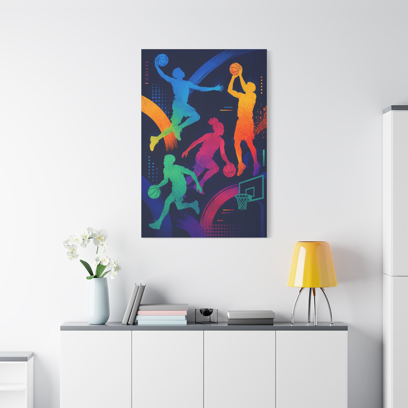 Rainbow Basketball Silhouette Sports Wall Art & Canvas Print