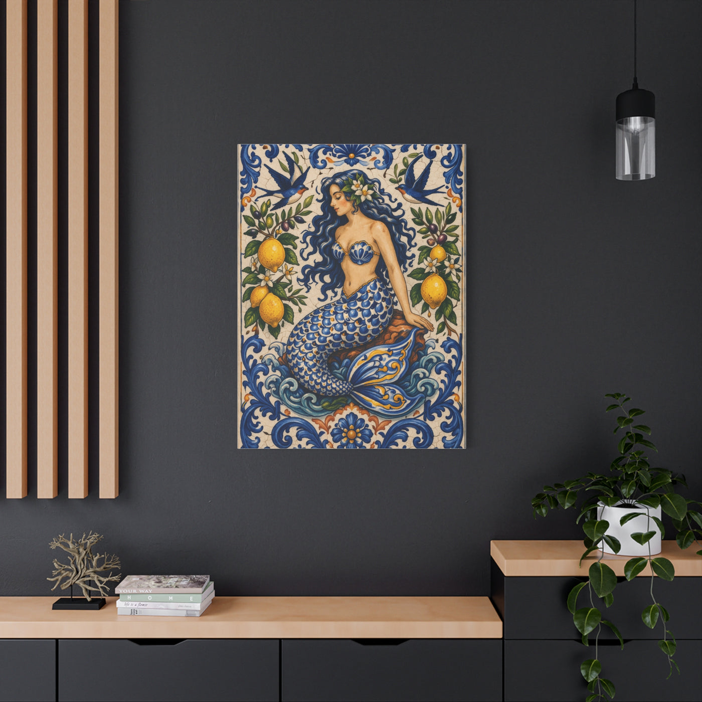 Sicilian Majolica Mermaid Tile Wall Art & Canvas Print