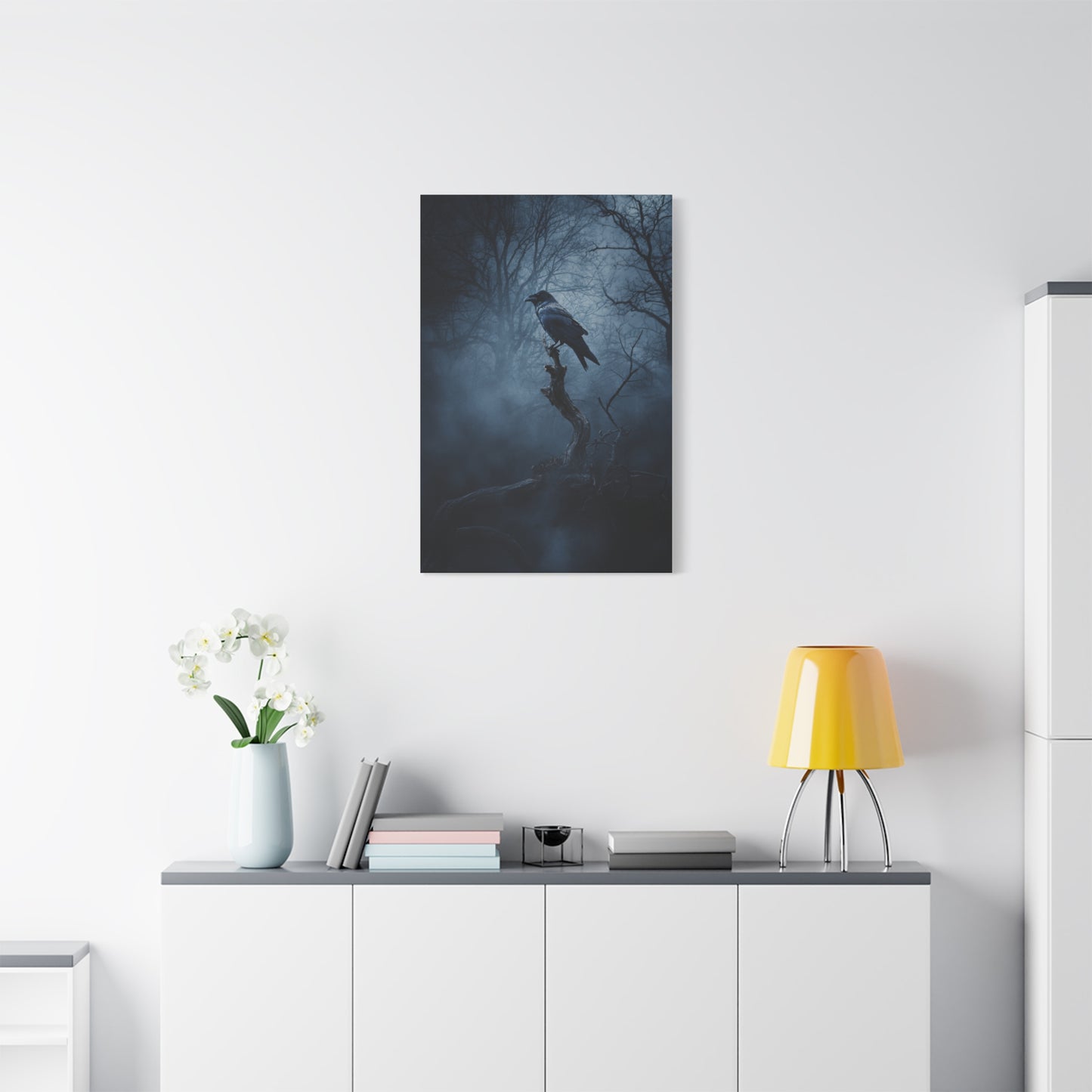 Solitary Raven on Twisted Branch Wall Art & Canvas Print