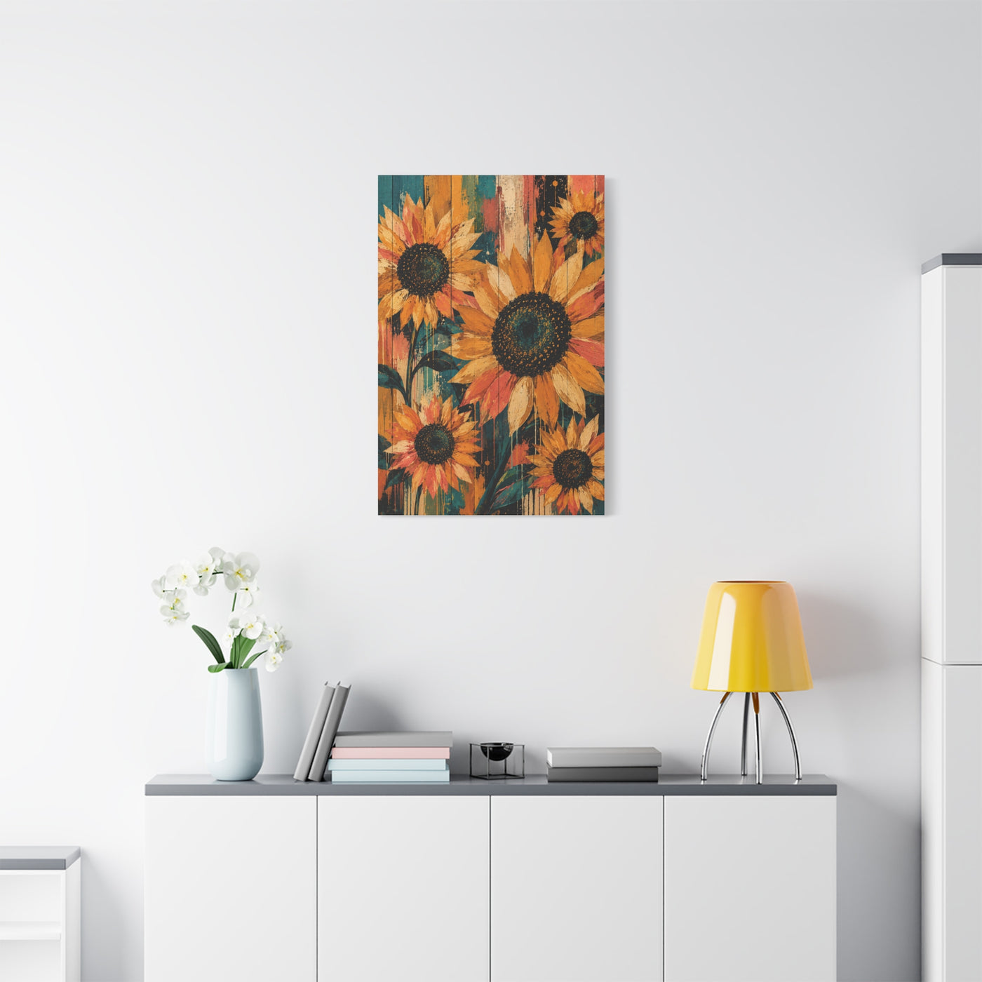 Rustic Color-Wash Sunflower Panel Wall Art & Canvas Print
