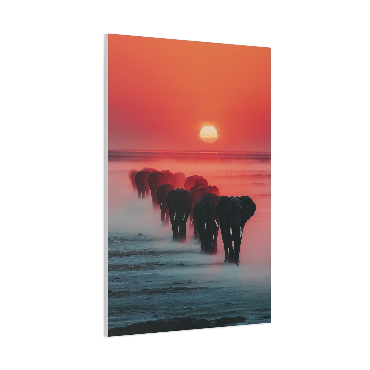 Elephant Herd Sunset Journey Wall Art & Canvas Print