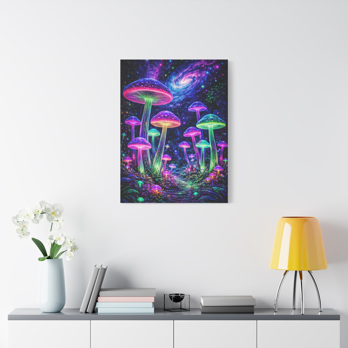 Glowing Giant Mushrooms in Midnight Forest Wall Art & Canvas Print