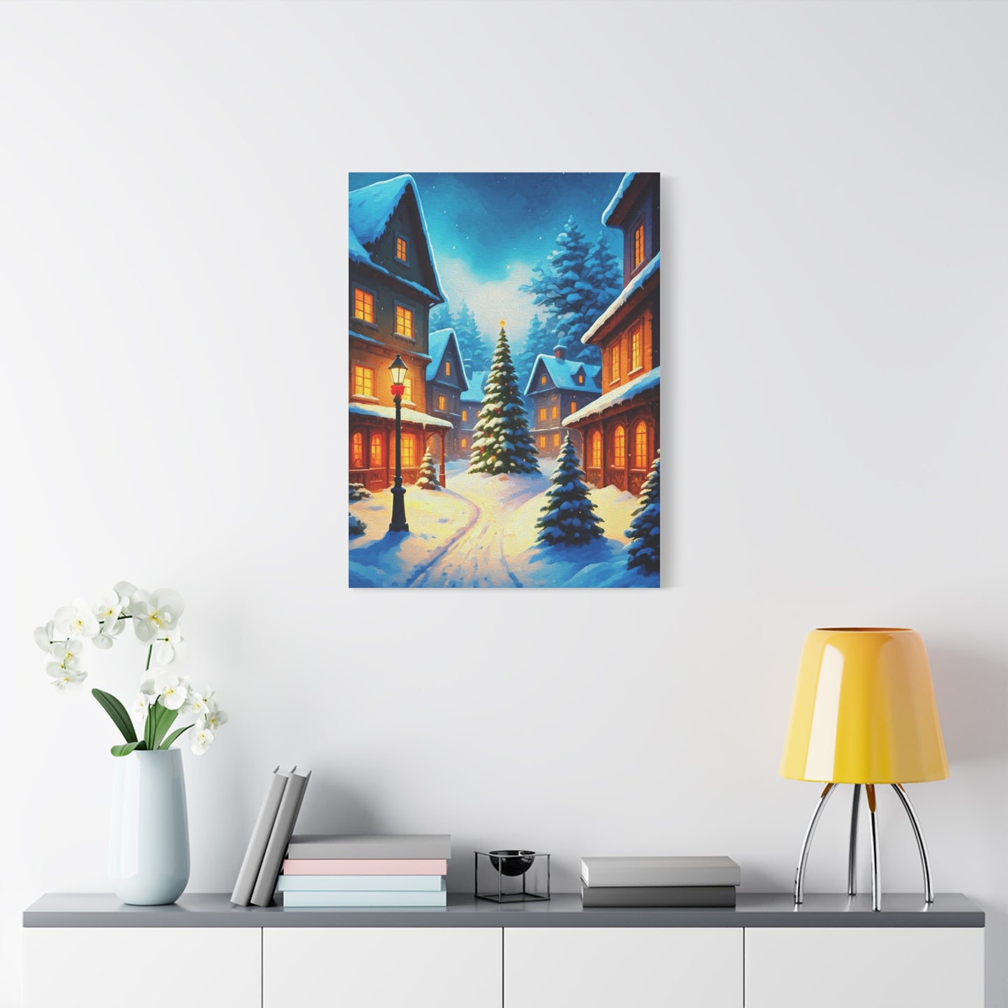 Watercolor Winter Village Christmas Scene Wall Art & Canvas Print