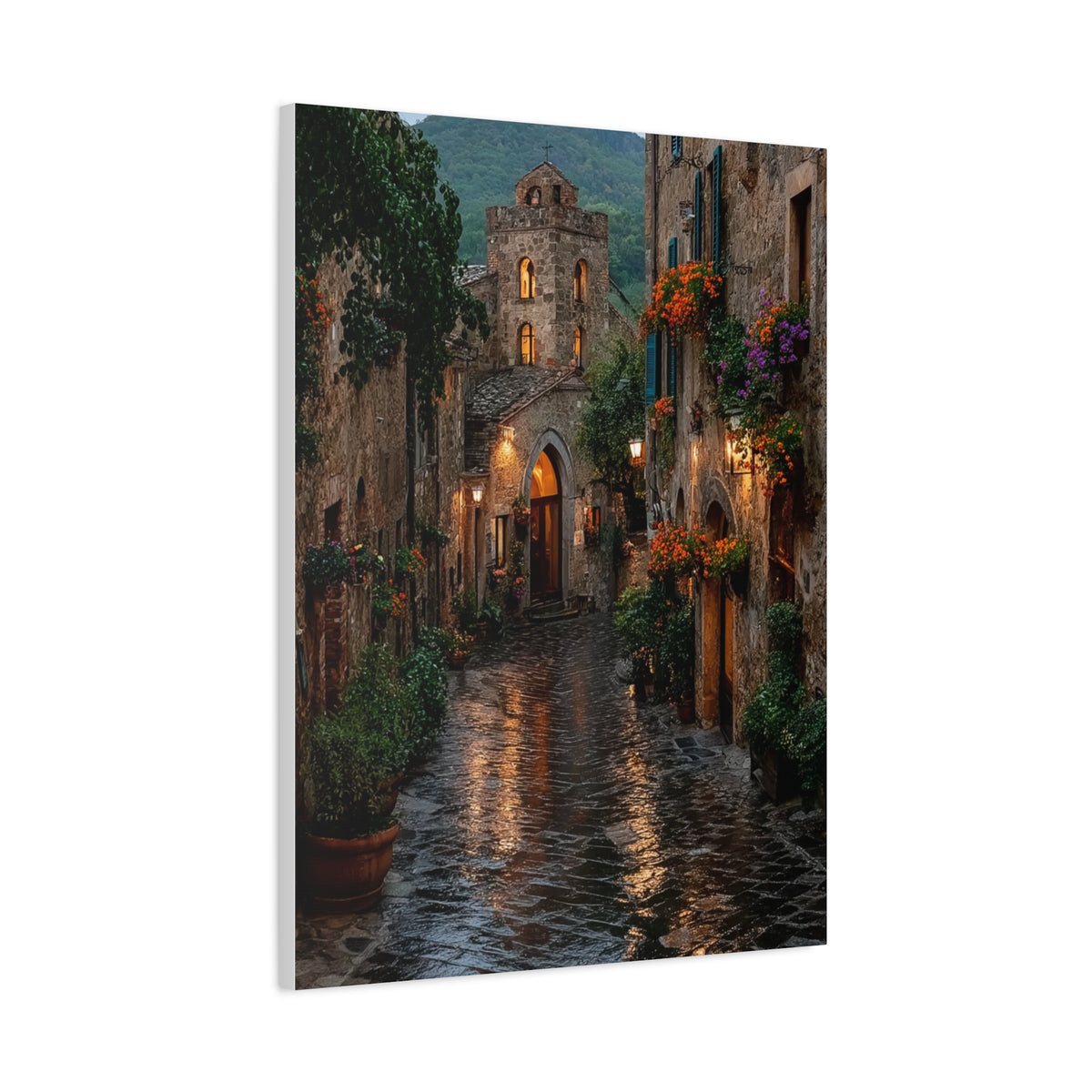 Tuscan Village Rain Street Wall Art & Canvas Print