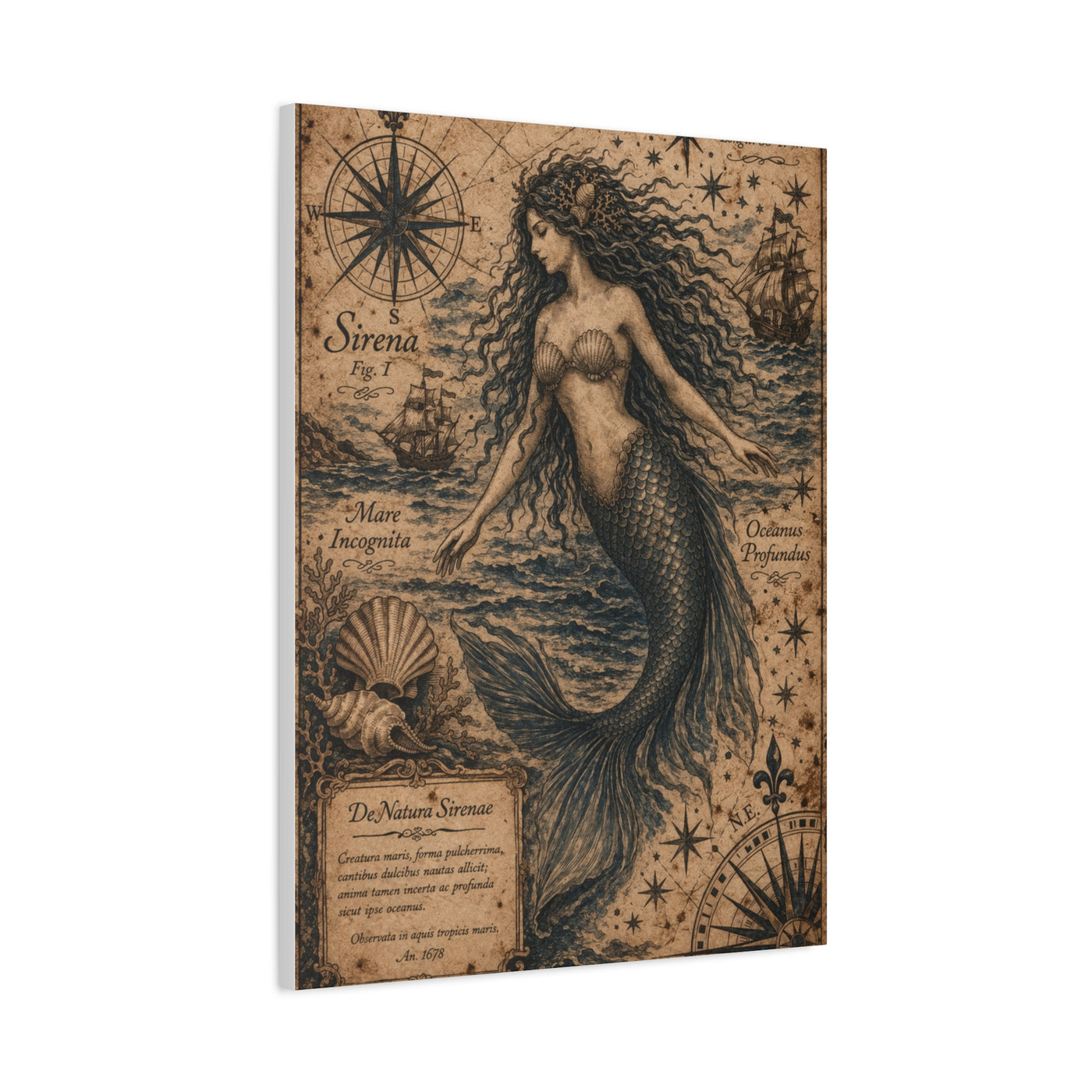 Antique Nautical Sirena Illustration Wall Art & Canvas Print