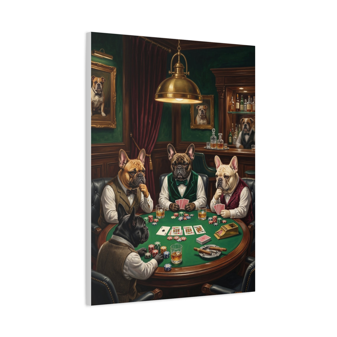 French Bulldog Private Bar Poker Scene Wall Art & Canvas Print
