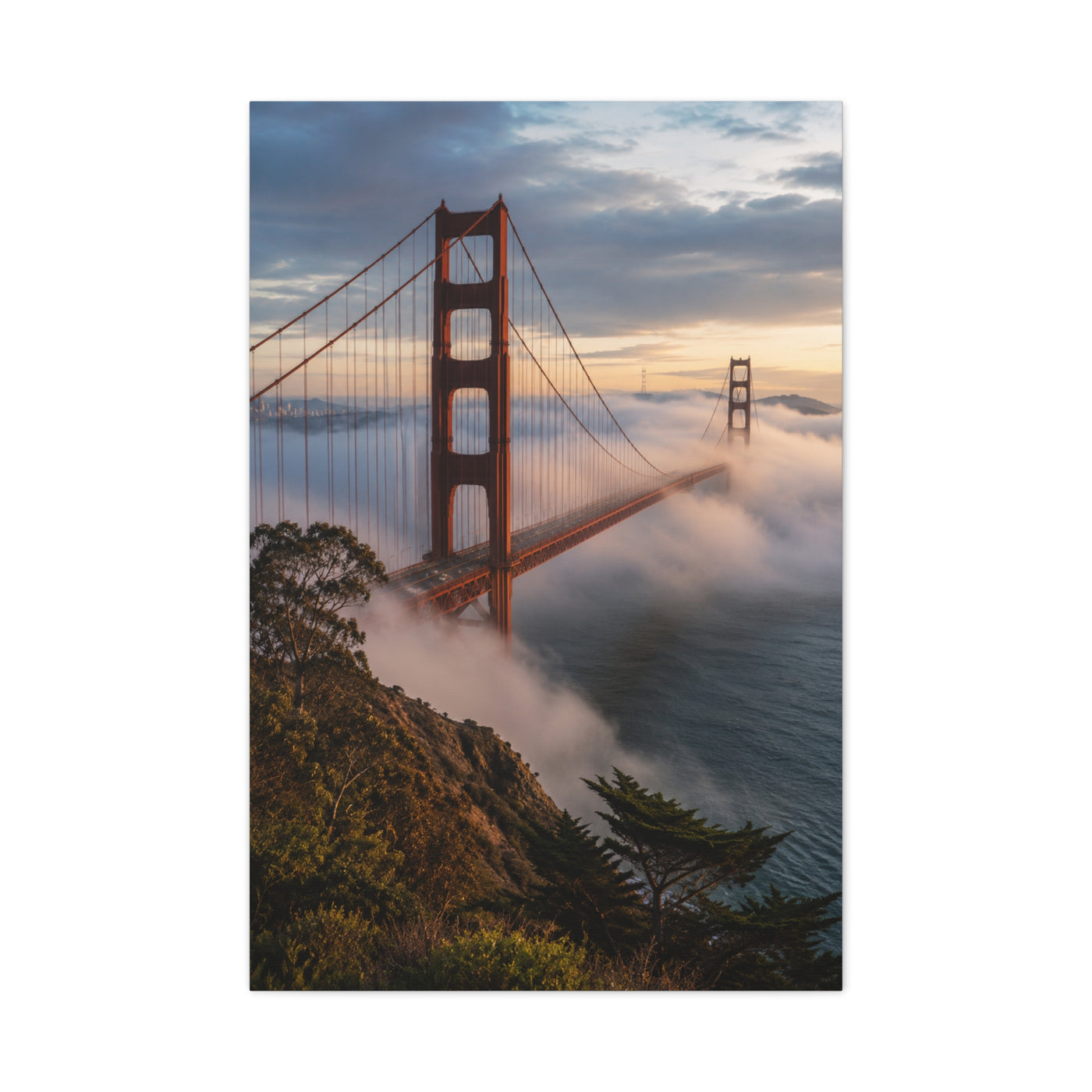 Golden Gate Bridge Through Morning Fog Wall Art & Canvas Print