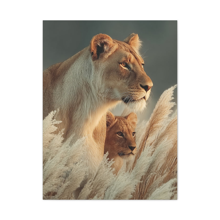 Lioness and Cub Watchful Calm Wall Art & Canvas Print