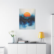 Orange Sun Over Indigo Waves Abstract Wall Art & Canvas Print