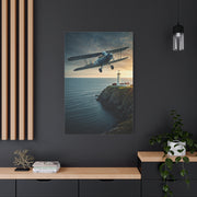 Coastal Biplane Over Lighthouse Horizon Wall Art & Canvas Prints