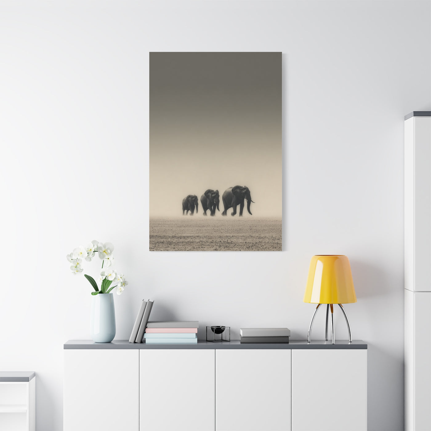 Minimal Elephant Family Dune Crossing Wall Art & Canvas Print