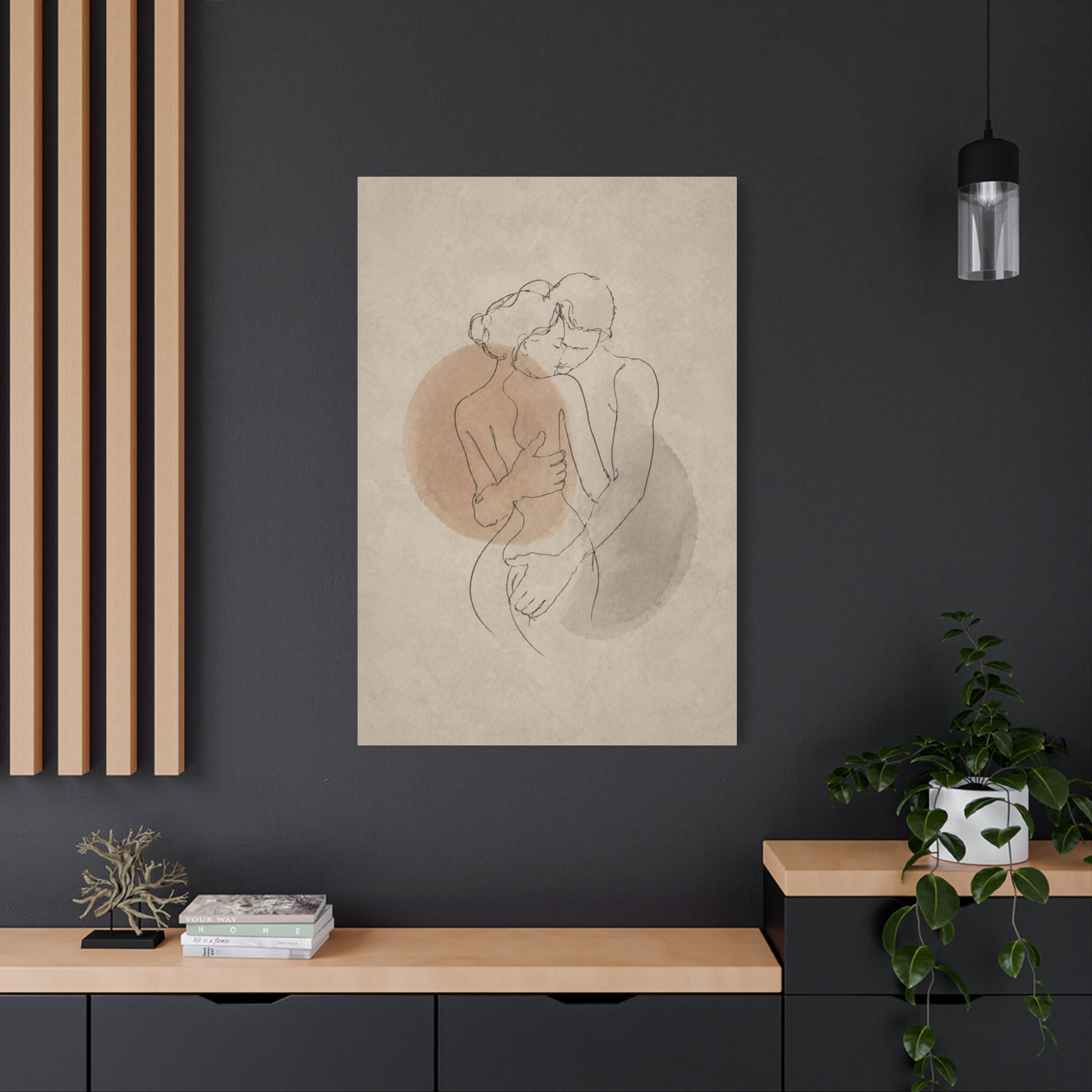 Minimal Line Couple Embrace Wall Art & Canvas Print