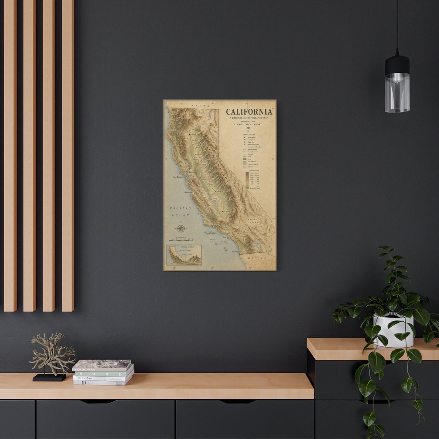 Vintage California Topographic Map Wall Art & Canvas Print