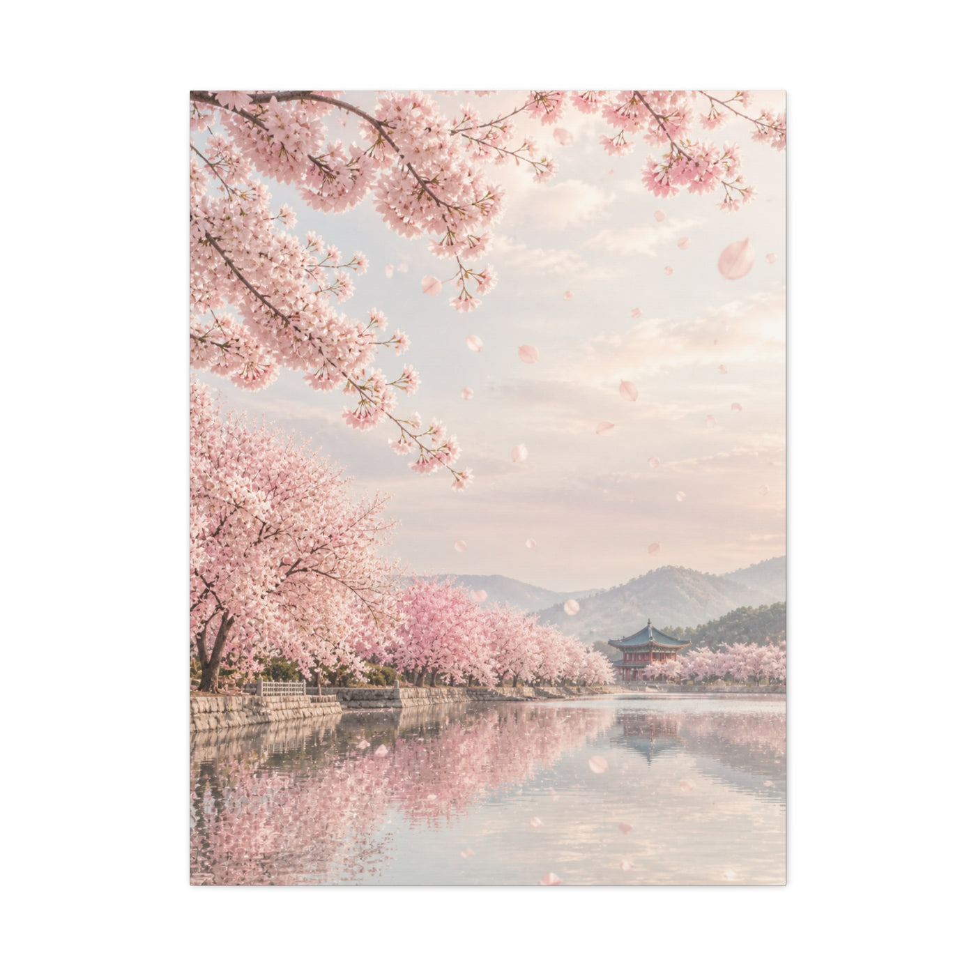 Cherry Blossom Reflection Landscape Wall Art & Canvas Print