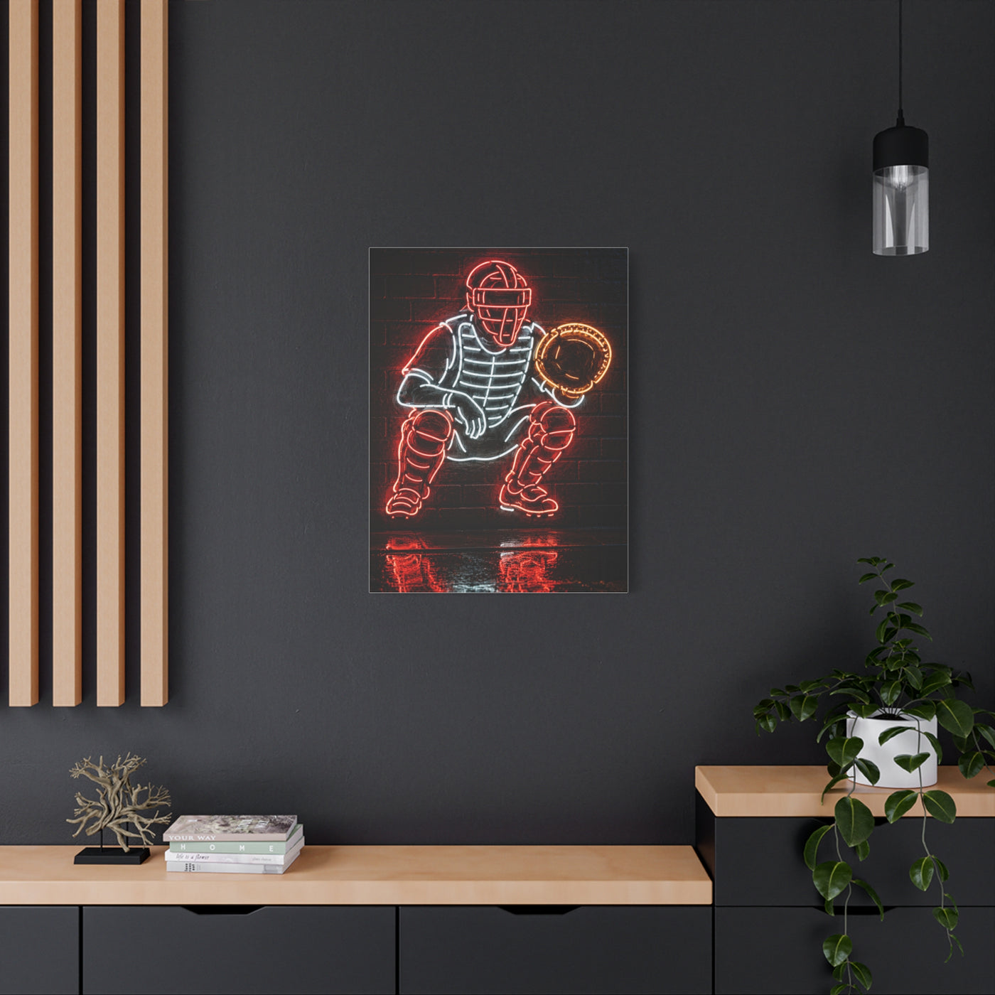 Neon Catcher Sign Sports Wall Art & Canvas Print