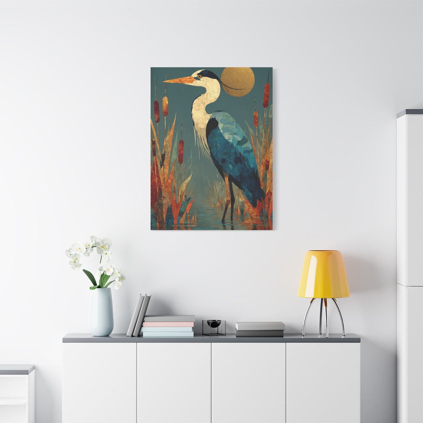 Modernist Heron Marsh Composition Wall Art & Canvas Print