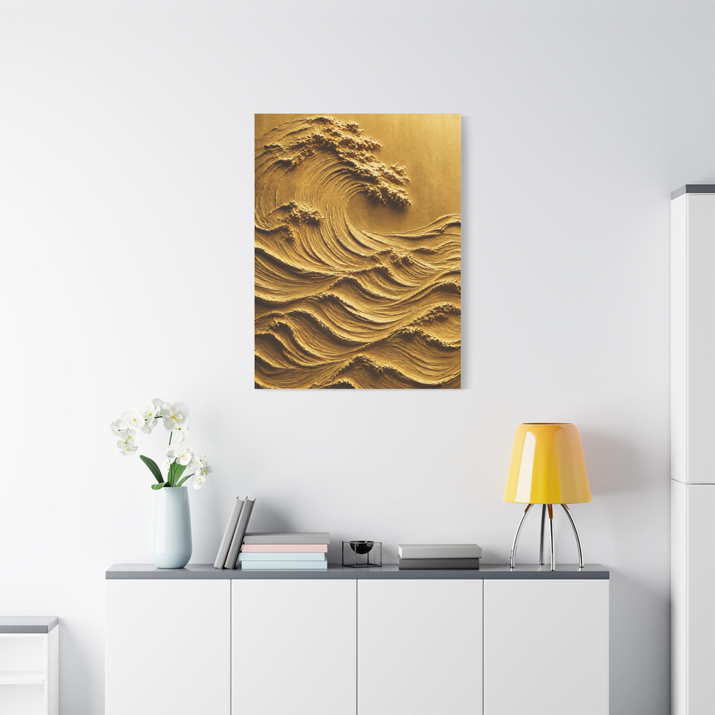 Golden Sculptural Wave Relief Wall Art & Canvas Print