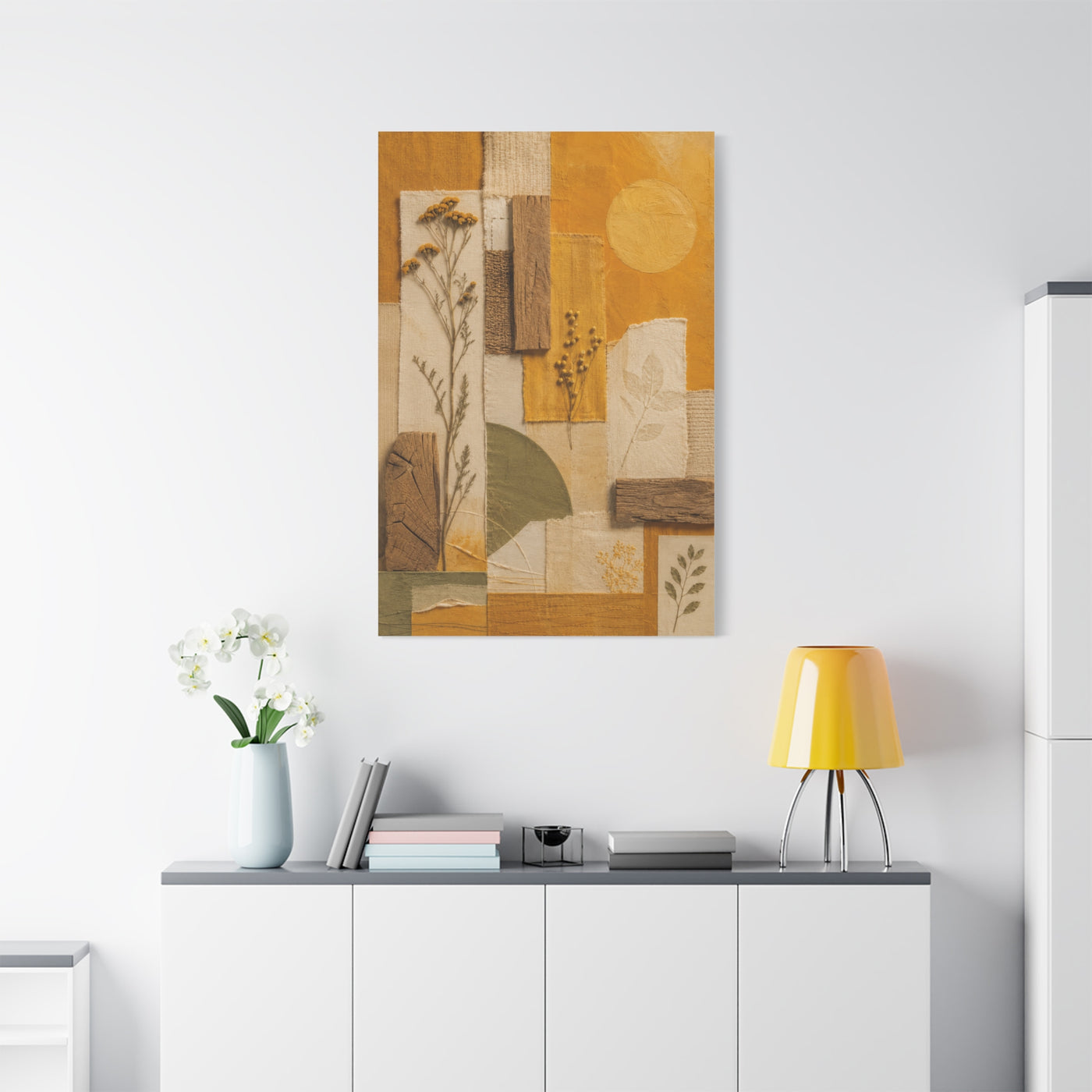 Mixed Media Botanical Collage Mustard Composition Wall Art & Canvas Print