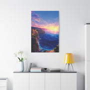 Coastal Village Cliffs at Golden Sunset Wall Art & Canvas Print