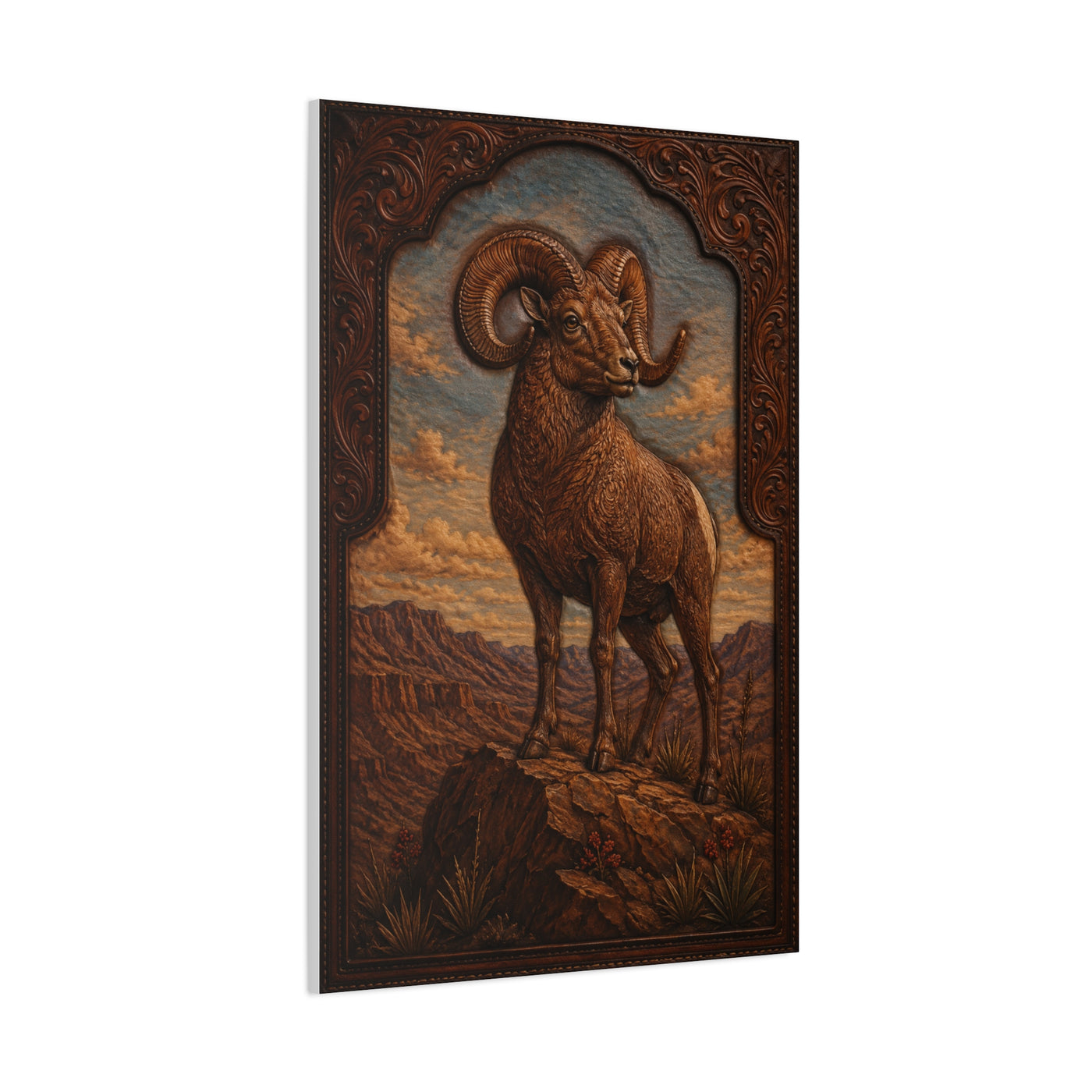 Hand Tooled Bighorn Sheep Southwest Wall Art & Canvas Print