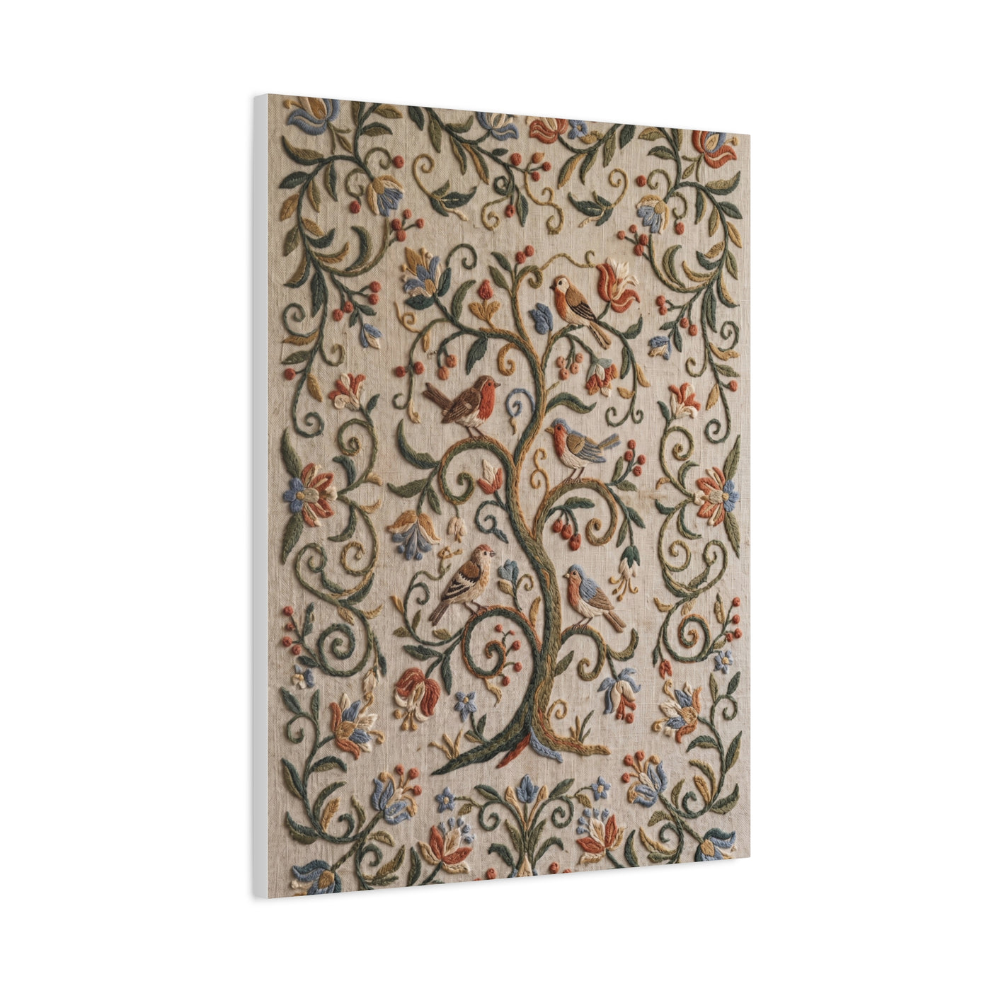 Folk Art Botanical Tree Embroidery Panel Wall Art & Canvas Print